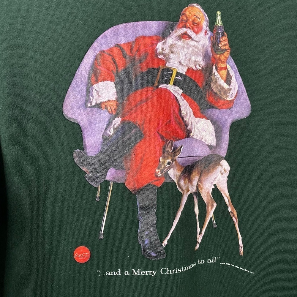 coca cola santa ugly Christmas sweater crewneck sweatshirt‎ xs dark green retro - Picture 2 of 9